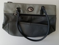Multi-Compartment Zipper Closures Faux Leather Black/Gray Handbag w Handles