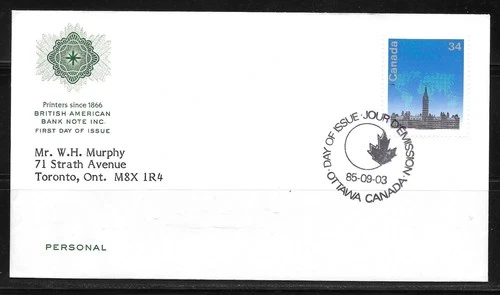 Canada 1985 - #1061 Centre Block FDC - British American Bank Note Cachet