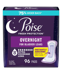 Poise Overnight Incontinence Pads 96 Ct 8 Drop Extra Coverage Fragrance Free