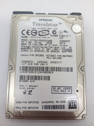 HITACHI *HTS541060G9SA00* 60 GB * SATA HDD Notebook 2,5 Zoll #NFP1838