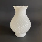 Vintage Scalloped Milk Glass Hobnail Hurricane Lamp Chimney Shade For 3" Fitter