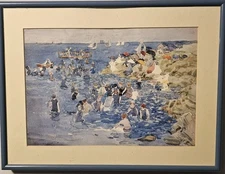 Vintage Signed Print Of Maurice Prendergast's Bathing, Marblehead. Framed