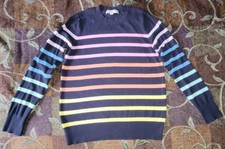 LOFT sz M - Rainbow Stripe Navy Blue Long Sleeve Sweater