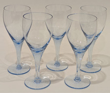 Set of 5 Vintage MIKASA Elegance Azure Blue Crystal Wine Glasses 8 oz 6.75  Tall