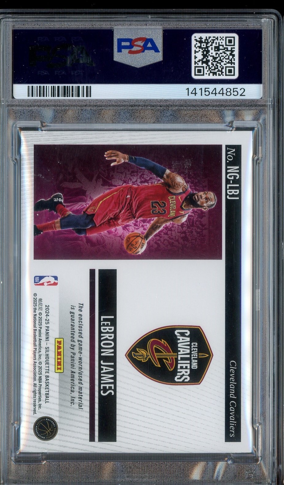 2024-25 Panini Silhouette Bronze LeBron James Game-Worn Logo Patch /99 PSA 6 view 2