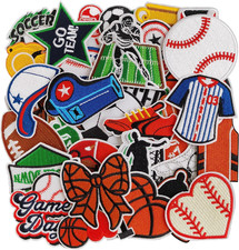 36-Piece Sports Iron-On Embroidered Patches for Clothing, Hats, and Jeans