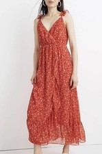 Madewell Ruffle-Strap Wrap Dress Metallic-Striped Prairie Posies Woman's Size 12