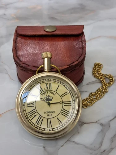 Antique Brass Pocket watch Victoria 1875 vintage with Leather Box Occasion Gift