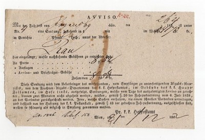 Avviso 1842 timetable Regensburg Vienna consignment note