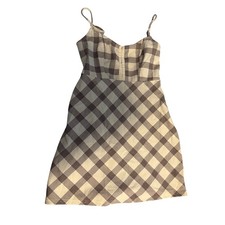 Urban Outfitters Plaid Mini Dress Brown Cream Sweetheart Neckline Size S P