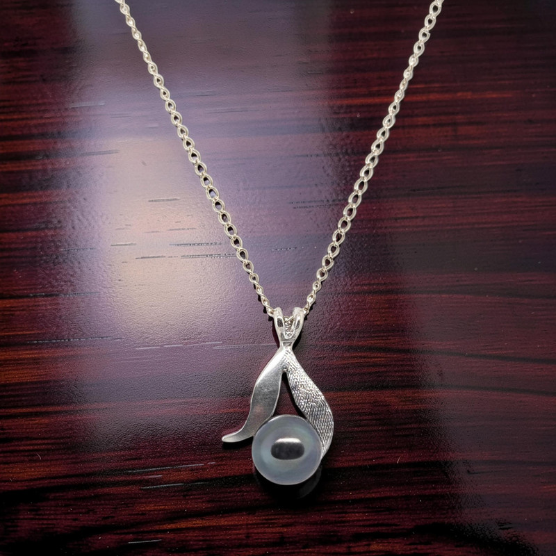 VINTAGE ESTATE SOLIS 14K WHITE GOLD 6.85mm BLACK PEARL PENDANT 16" NECKLACE 8050