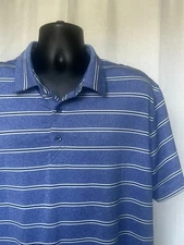 Cutter & Buck Blue Striped Golf Polo Shirt Mens 2XL XXL Navy Stripe