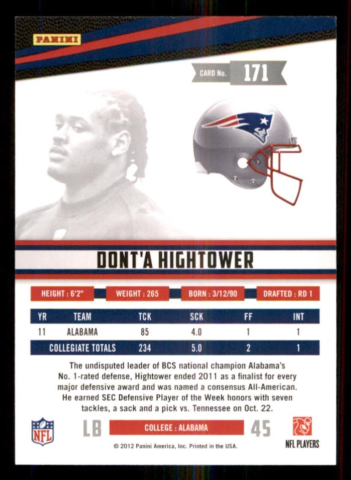 2012 Rookies and Stars Longevity #171 Dont'a Hightower RC - Image 2 of 2