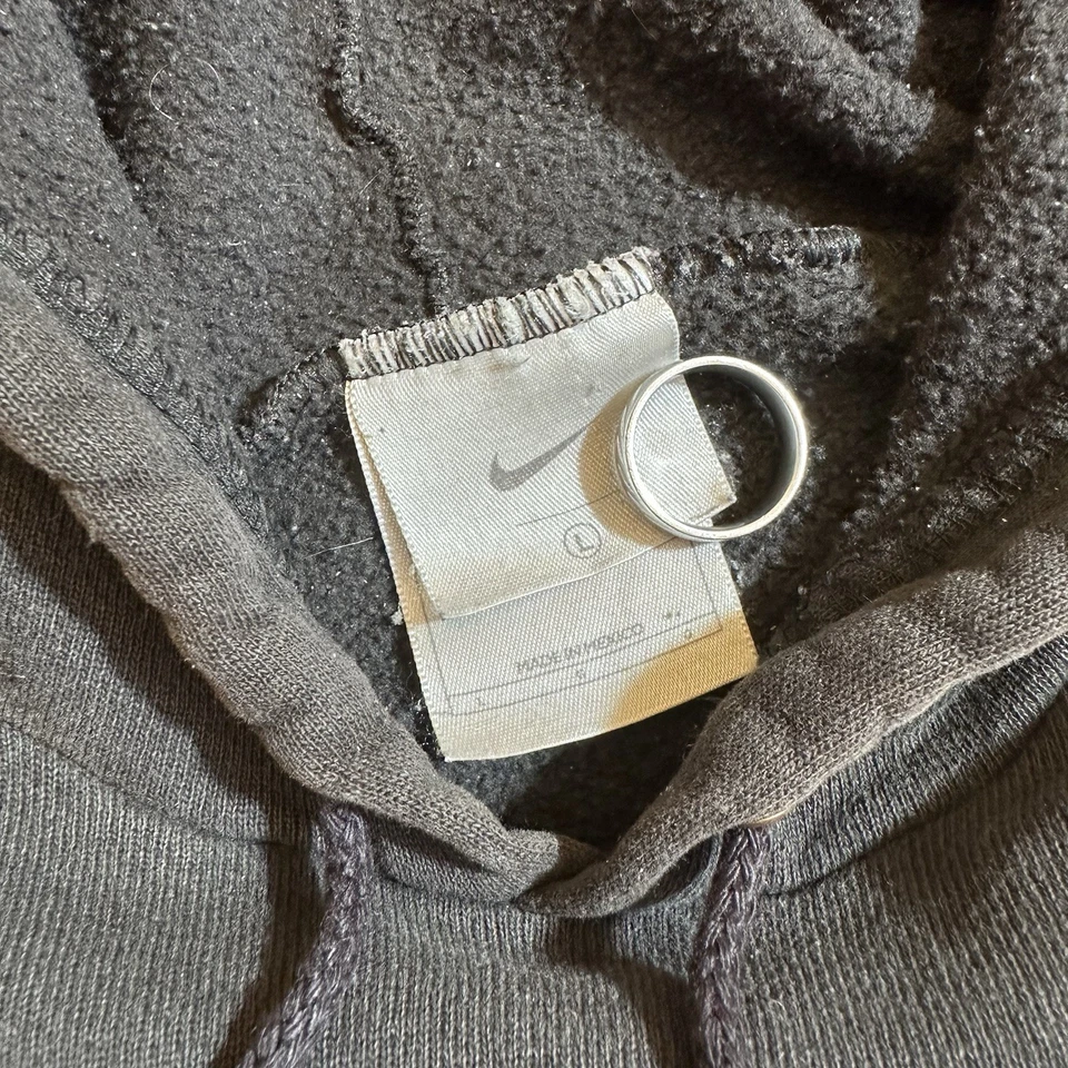 Black Nike Center Swoosh Hoodie Made In Mexico Grey Tag Size Large Vintage 90s - Image 4 of 4