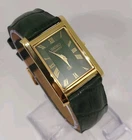 Vintage Seiko Slim Tank Mens Wristwatch  Green Dial With Green Strap
