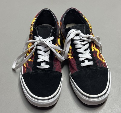 Vans Off The Wall Men s 7.5/Women s 9 Skateboard Sneakers Black Flames Skulls