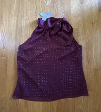NWT Attention Size Large Blouse Burgundy/Silver Sleeveless Lined (B2)