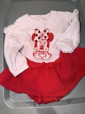 Disney Minnie Mouse Girls Red Tutu 2 Piece Dress Long Sleeve Ruffle Sleeve Bow