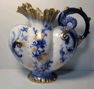 GEORGE JONES & SONS Antique Blue Floral Vase Pitcher Cresent England