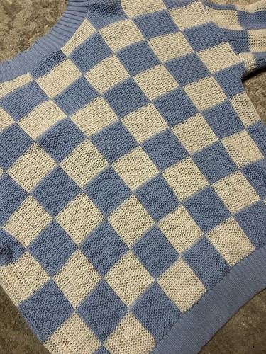 Old Navy Blue White Checkerboard Knit Cardigan XL 14-16 ( Or Women’s Small) - Picture 9 of 11