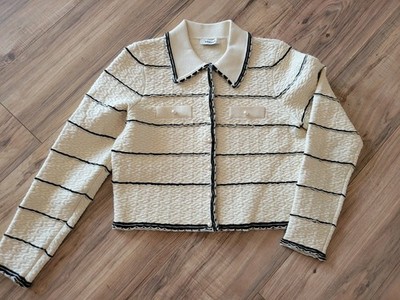 SANDRO PARIS TEXTURED KNIT CROPPED CARDIGAN JACKET SWEATER Pearl CREAM SZ M/L 8