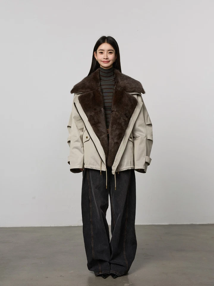 Mink Fur Removable Liner Coats Women's Short 90% White Goose Down Jacket Parka - Image 2 of 4