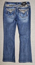 Miss Me Jeans Womens 28 Blue Signature Bootcut Distressed Embroidered Rhinestone