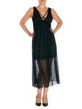 GUESS Womens Green Front Strap Sleeveless Tea-Length Evening Shift Dress 0