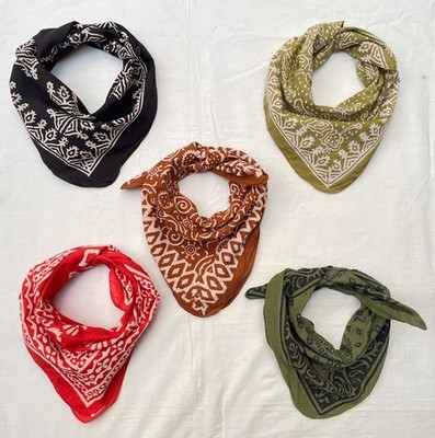 5Pieces Set Bandana Hand Block Print Bandana Georgette Pattern 21''x21'' Big Scarf