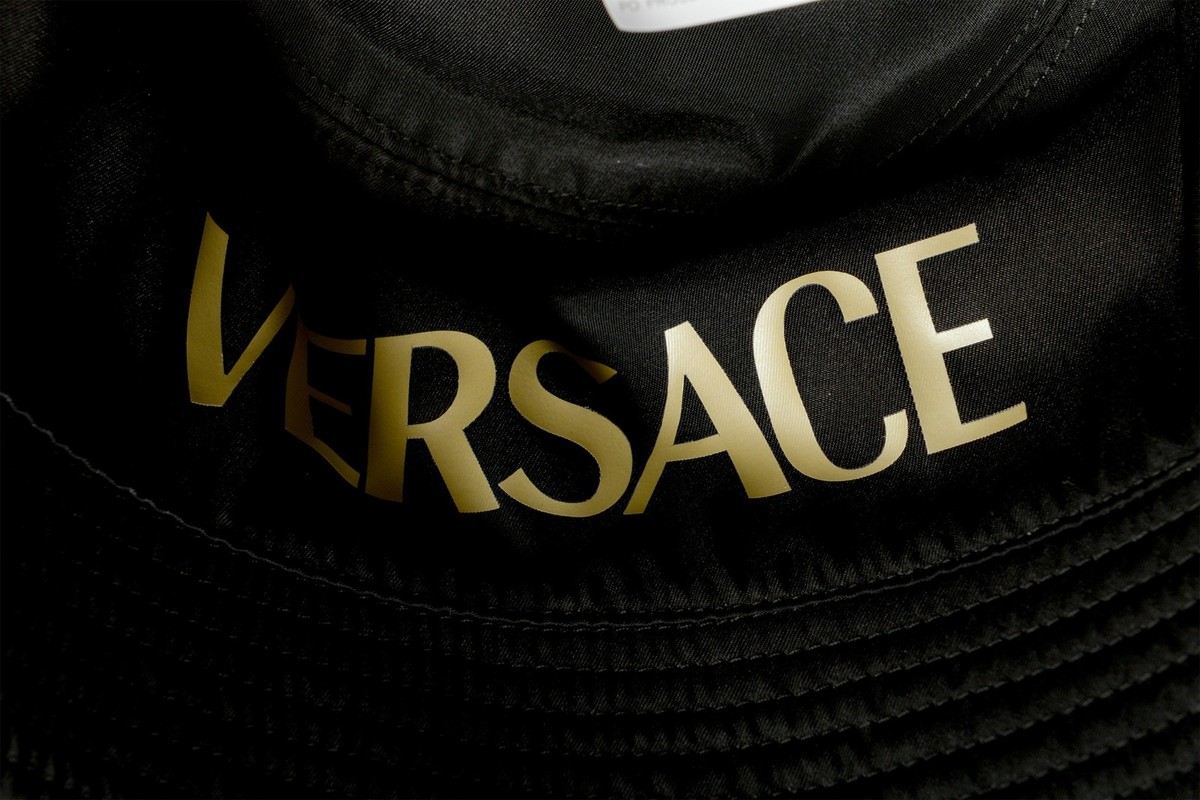 Versace Multi-Color Baroque/ Logo On Black Reversible Bucket  display picture 1