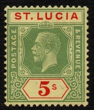 1921 St Lucia  KGV SG105 Multiple Script 5s Green/Red/Pale Yell  U/M MNH (DE126)
