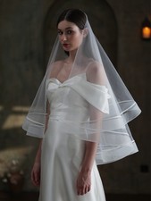 2 Layers Elastic Tulle Bridal Veil White Edge Wrap Wedding Photo Shoot Headpiece