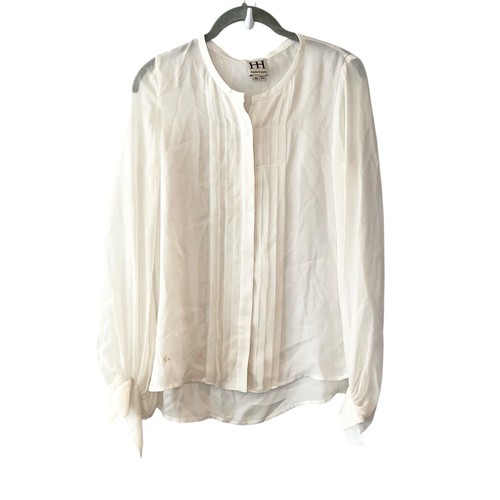 Blusa Haute Hippie Marfil 100% Seda Abotonada Plisada Transparente Sólida Top XS