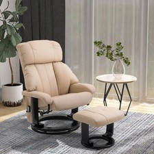 Massage Recliner Chair, Footrest, 360 Swivel Lounger w/ Ottoman, Beige