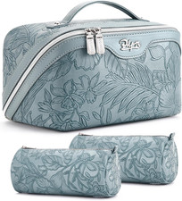 Travel Makeup Bags Cosmetic Organizer Bag: 3 Pcs Set Large Capacity Floral Make
