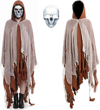 Halloween Grim Reaper Costume Black Hooded Cloak Medieval Vintage Cloak for Adul