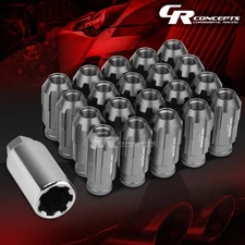 JDM GUN METAL 20PCS M12X1.5 24MM OD 50MM TALL OPEN END ALUMINUM LUG NUTS+KEY