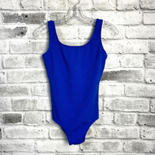 Vtg Swimsuit 10 One Piece Textured Cobalt Blue Modest Beach 90s Resort Vacation