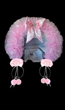 Frilly Pram Hood Trim Handmade Satin Big Size 3 Bow 11 Crown Pom Fit On All Etc