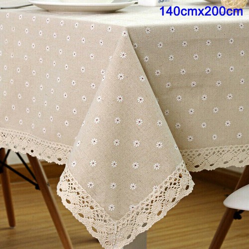Rectangle Square Tablecloth Table Cover Flower Pattern Dining Table Cloth w/Lace - Picture 17 of 17