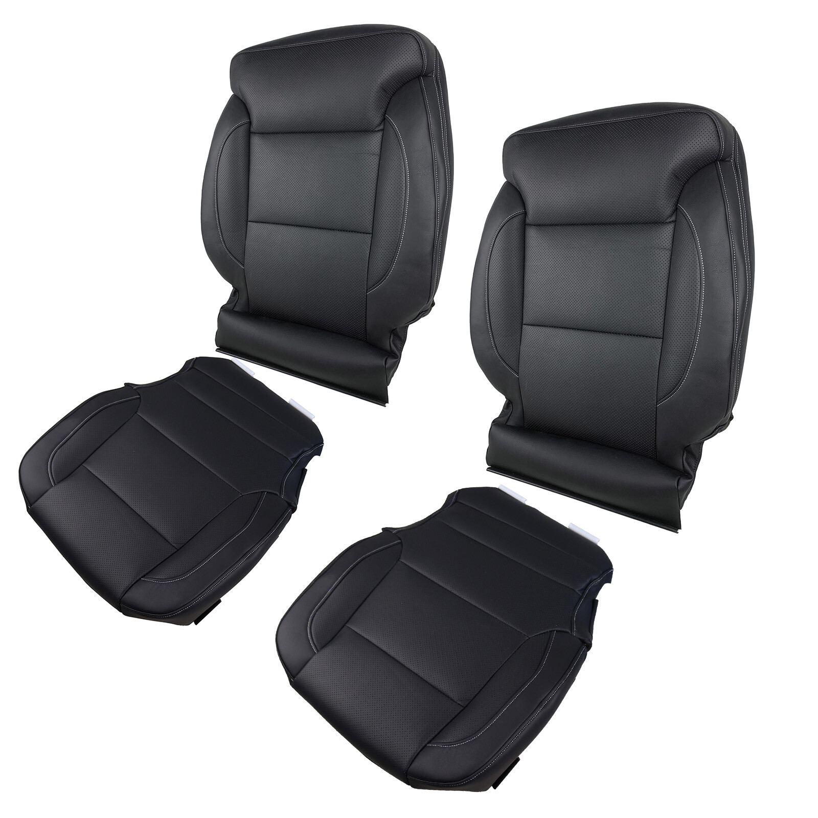 Driver Passenger Bottom Top Leather Seat Cover Blk For 15-19 Silverado 1500 2500