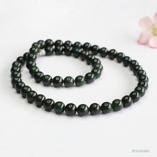 6-8mm Certified Natural dark Green Hetian nephrite Jade beads Necklace 20  