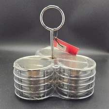 CHEFMATE Three Bowl Condiment Set With Caddy NOS Stainless Steel each 2" Across