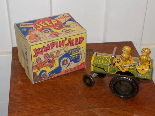 Vintage Marx Jumpin Jeep Wind-Up Tin Toy with Original Box