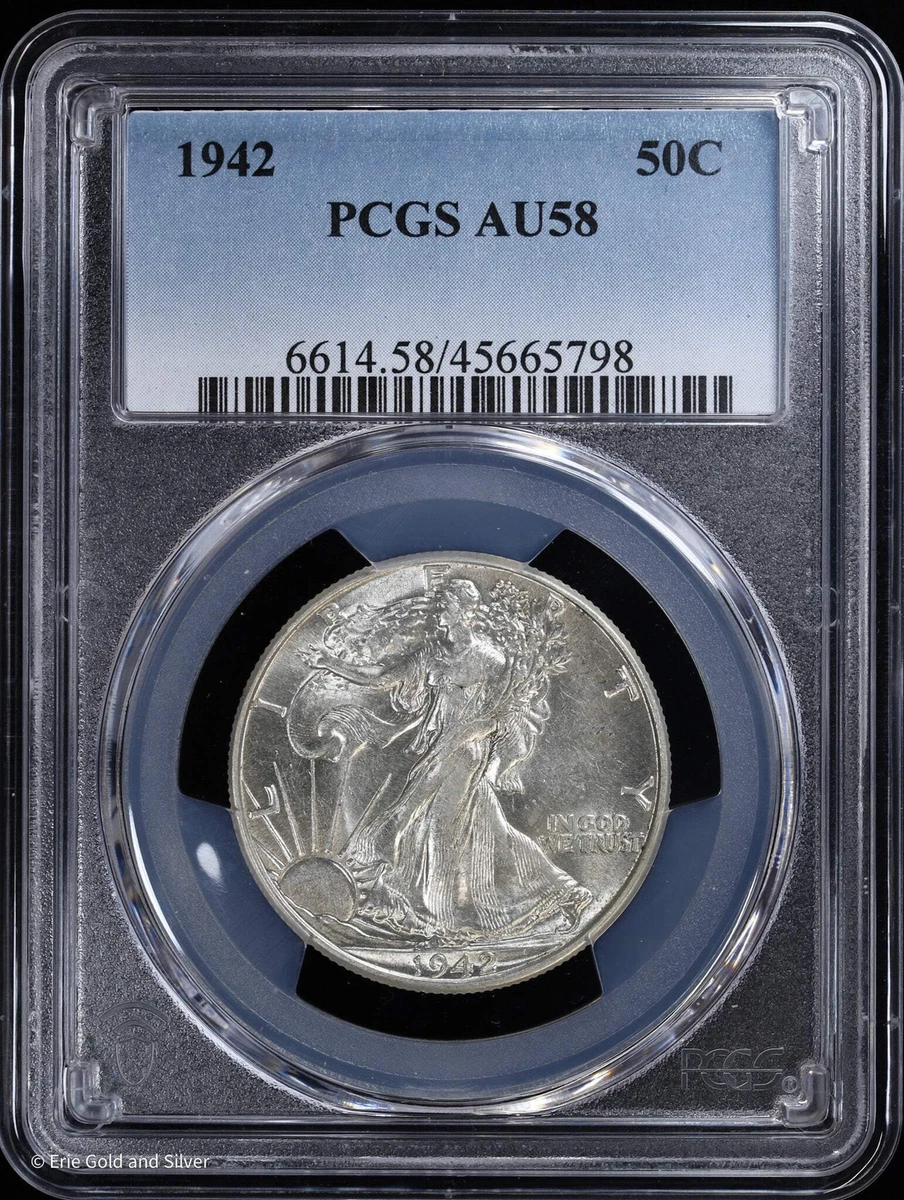 AU 58 Graded 1942 Year Liberty Walking Half Dollars (1916-1947