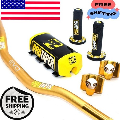 Original "Gold PRO TAPER Handlebar Fat Bar DIRT BIKE 1 1/8'' Full Set
