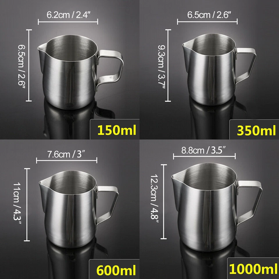 150-1000ml Stainless Steel Milk/Coffee Frothing Jug Frother Latte Container - Image 3 of 4