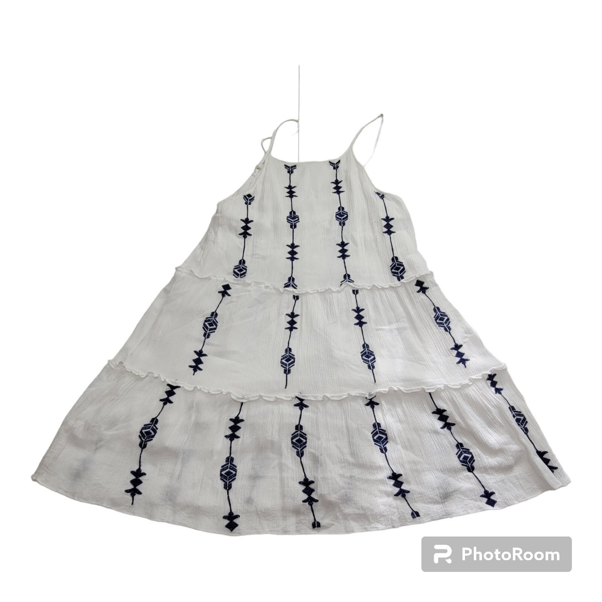 Andree Blue Cami Lined Womens Layered Dress Size Medium White Blue Embroidered Andree Blue Cami Lined Womens Layered Dress Size Medium White Blue Embroidered