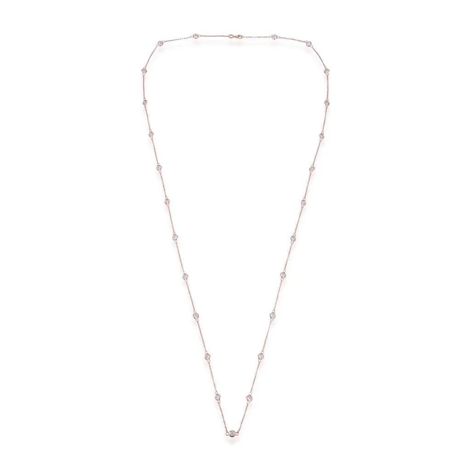 Collar de 25 estaciones satélite circonita cúbica enchapado en oro rosa 36" por yarda 925