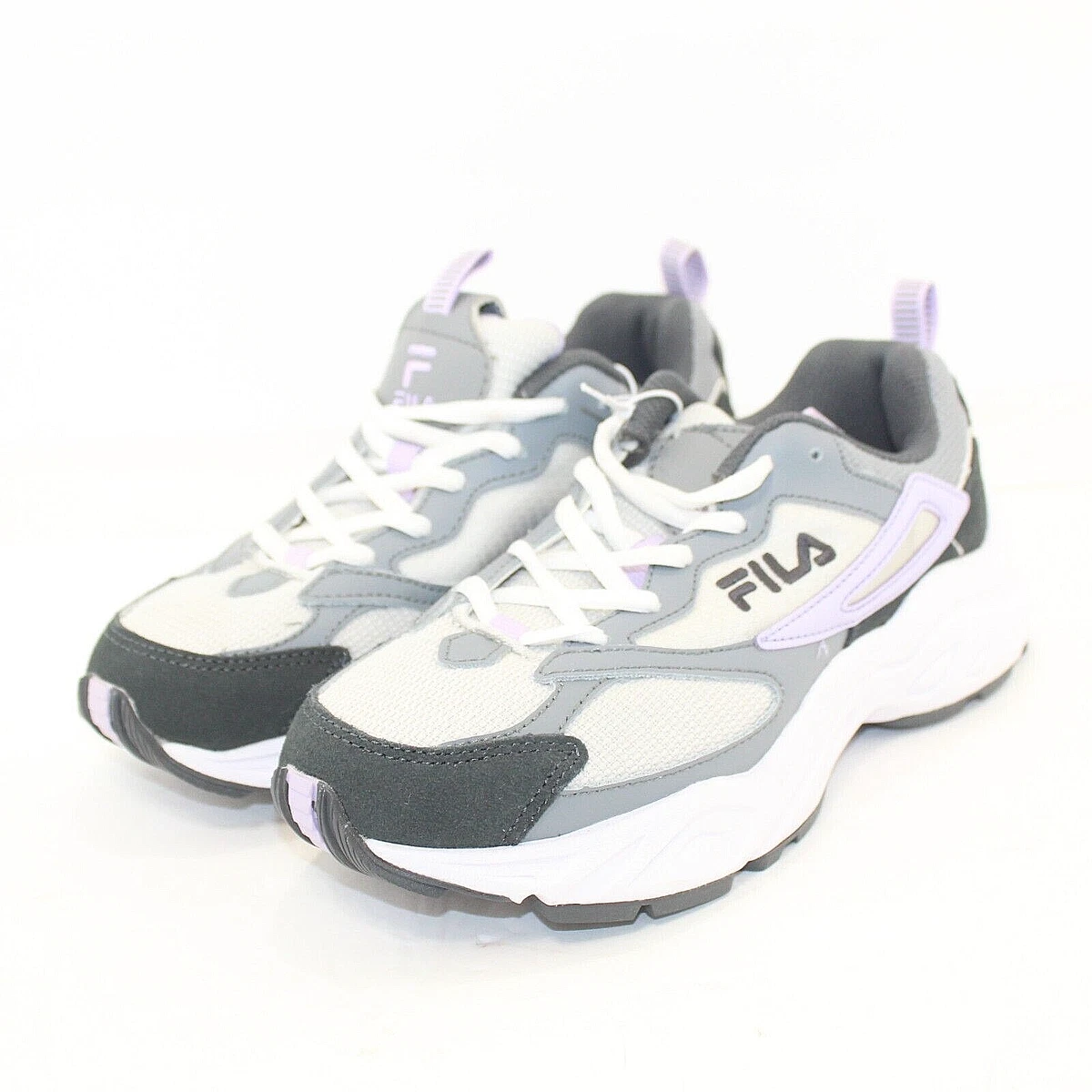 FILA Chaussures de sport lacets Femme Taille 6 M Gris Cuir Tissu Lilas NEU